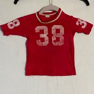 Vintage Red Racing Jersey T-Shirt Kids Distressed Number 38 Ringer Tee 13x11